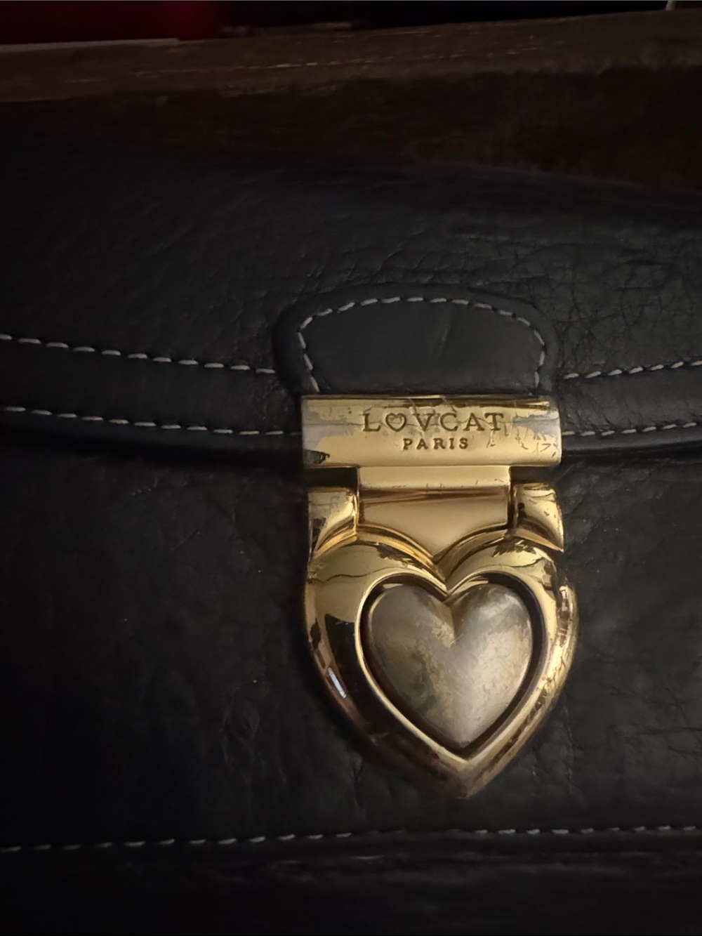 Black Leather Heart-Accent Shoulder Bag